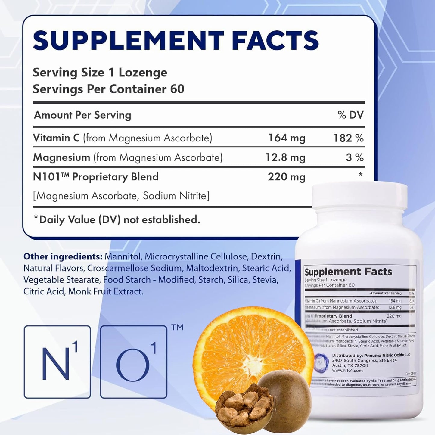 N1O1 Nitric Oxide Lozenges, 60 Count, 30-Day Supply Supplement | Created by Dr. Nathan S. Bryan, Dissolvable Lozenges, Easy to Take, for Men & Women
