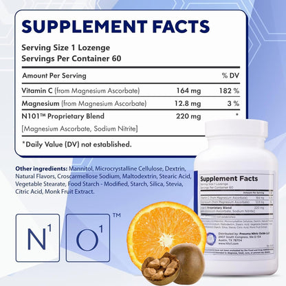 N1O1 Nitric Oxide Lozenges, 60 Count, 30-Day Supply Supplement | Created by Dr. Nathan S. Bryan, Dissolvable Lozenges, Easy to Take, for Men & Women
